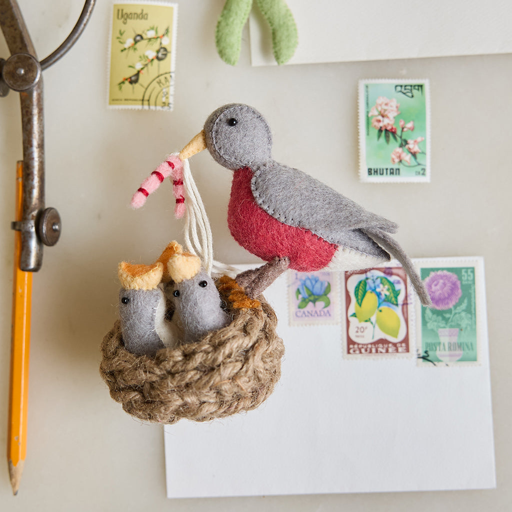 Robin with Babies Ornament