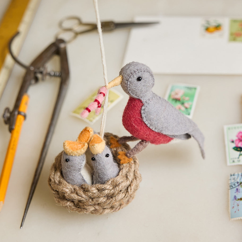 Robin with Babies Ornament
