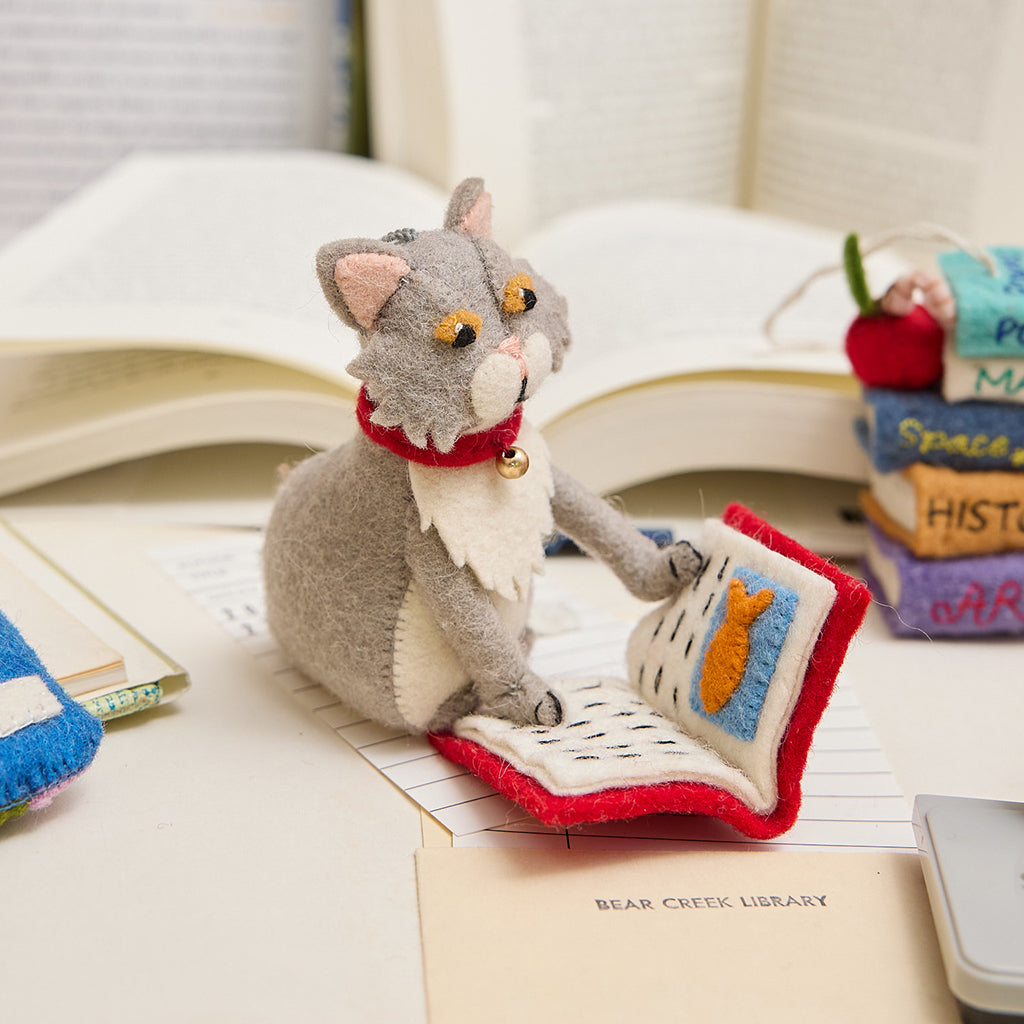 Reading Cat Ornament