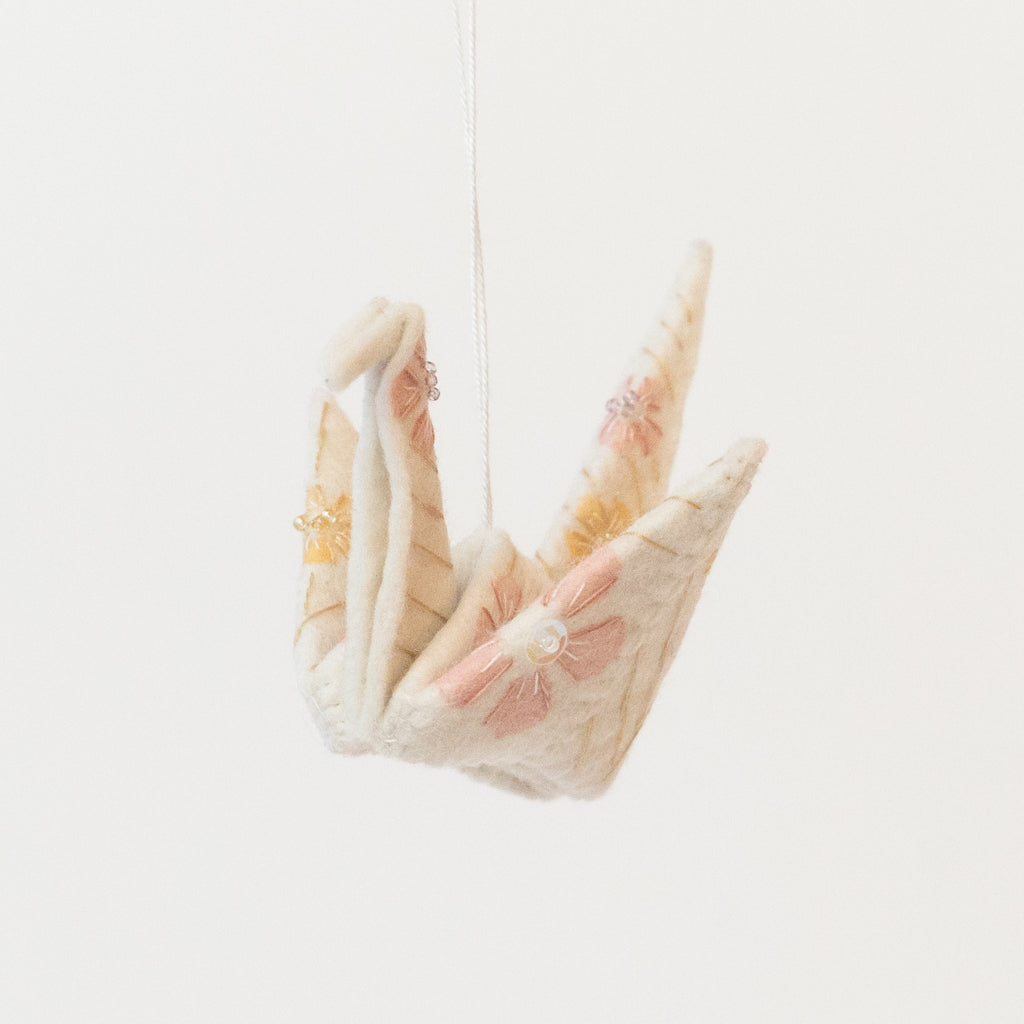 Floral Origami Crane Ornament