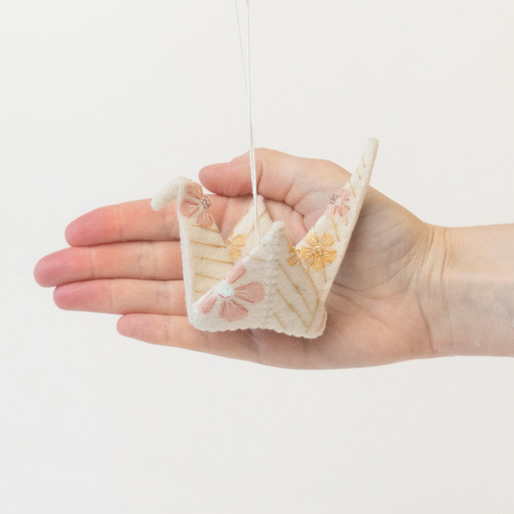 Floral Origami Crane Ornament