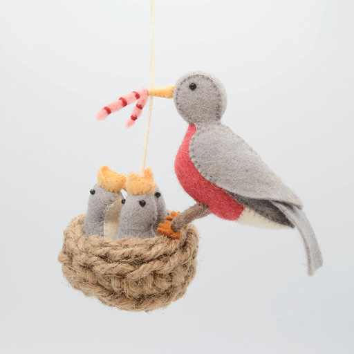 Robin with Babies Ornament